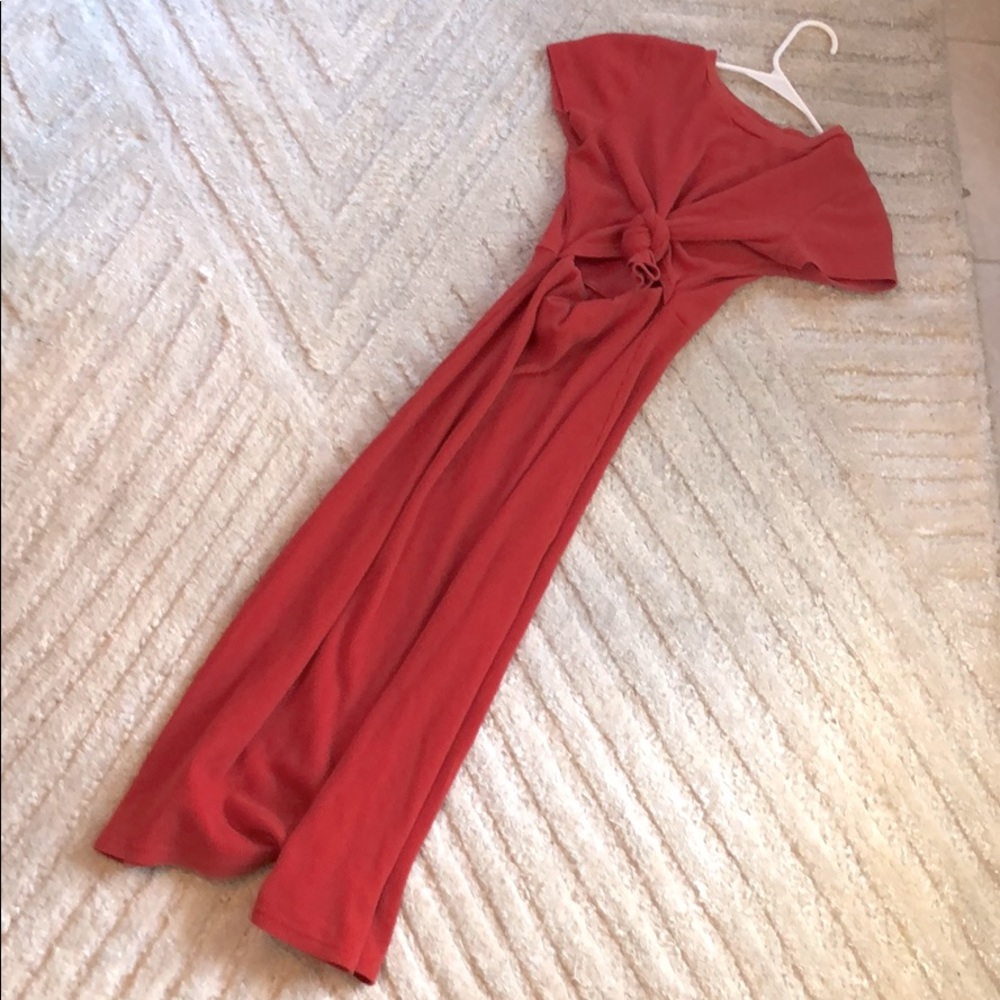 Orange grenadine dress midriff cutout &knot detail